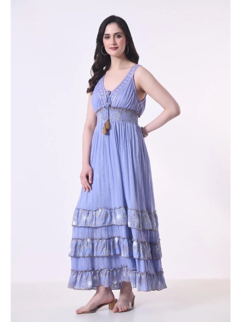 Bohemian Lace Panel Tiered Maxi Dress